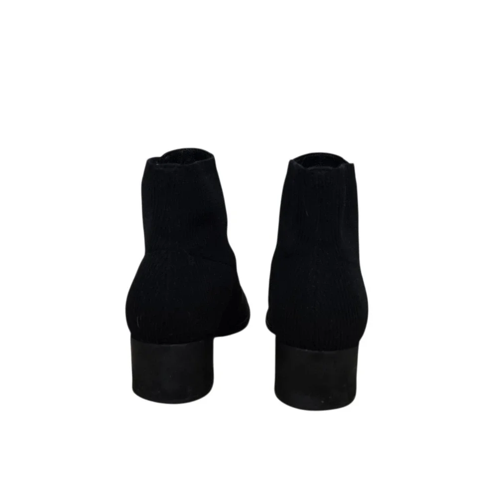 Eileen Fisher‎ Black Leather Knit Sock Ankle Boots Block Heel Made in Italy 8.5